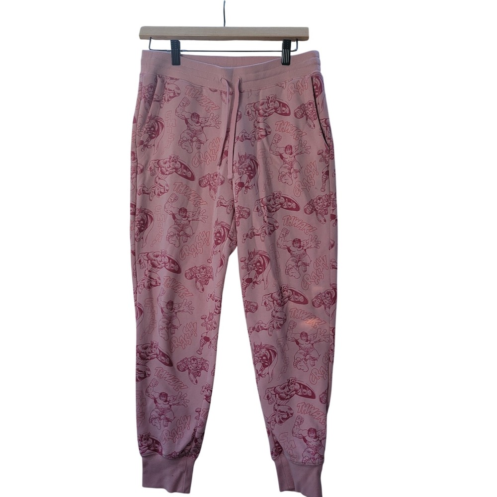 Marvel Jogger Sweatpants Womens Small Pink Excellent Avengers‎ Comic Print S